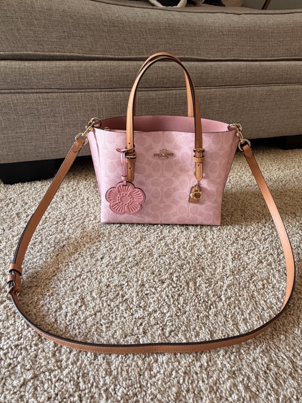 Coach 2026 Powder Pink Signature Mollie Tote with Tan Handles and Gold Hardware - Picture 9 of 10